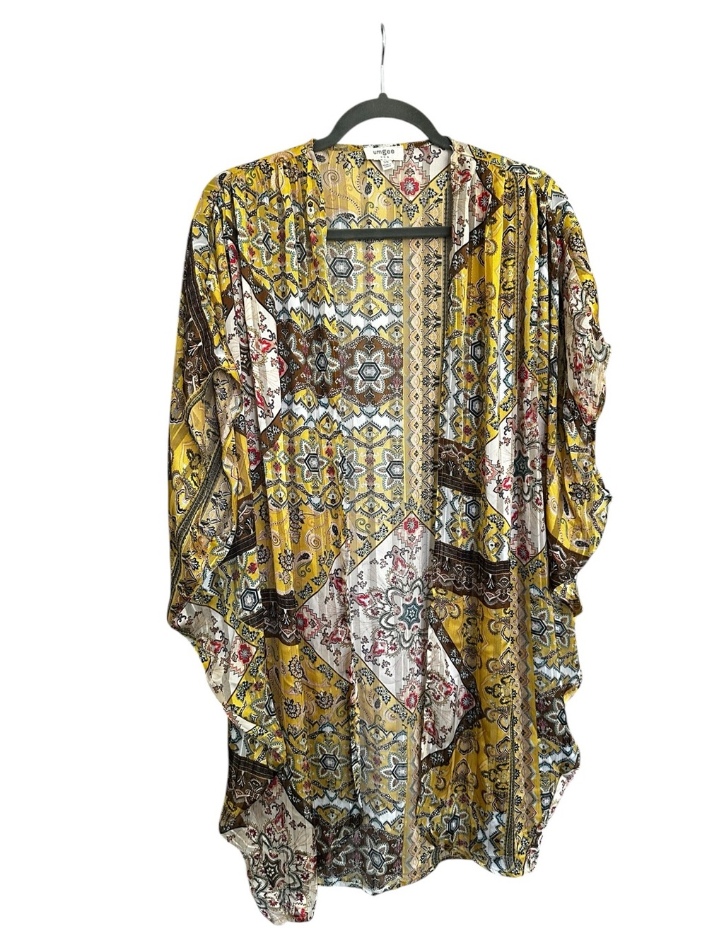 Umgee Yellow Multicolor Paisley Open Front Lightweight Rayon Kimono S/M